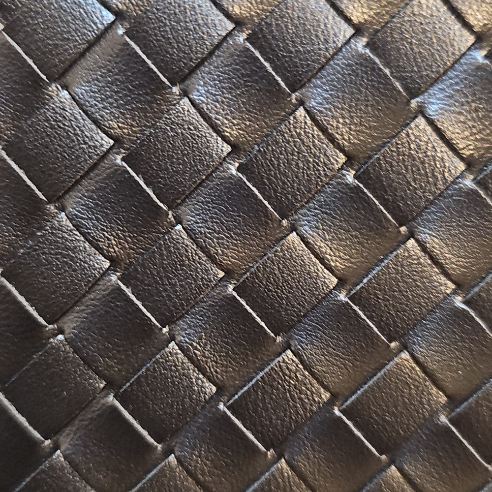 Woven Leather Clutch Bag in Black with Gold Accent - Picture 6 of 11